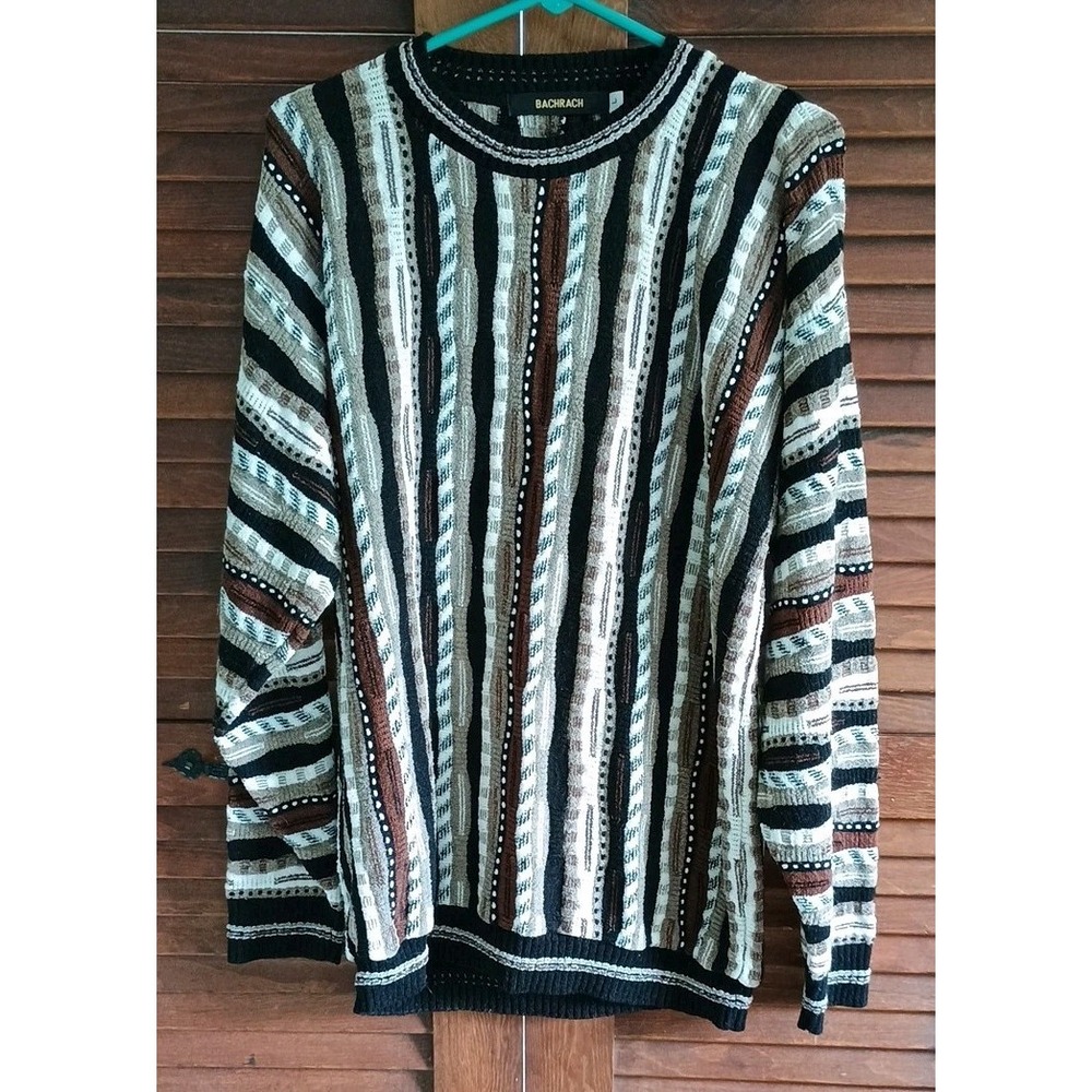 Vintage Tundra For Bachrach Sweater Mens L Relaxed 3D Knit Coogi Style Textured